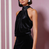 Luxe Velvet Bubble Hem Halter Top