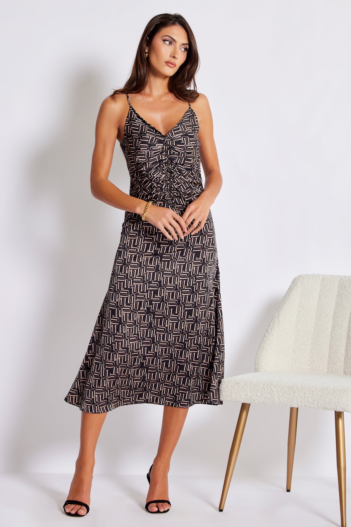 Bishop + Young | Adria Ruched Front Dress RETRO Print / M Bishop + Young | Adria Ruched Front Dress RETRO Print / M