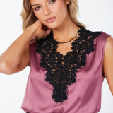 Solene Lace Detail Satin Top