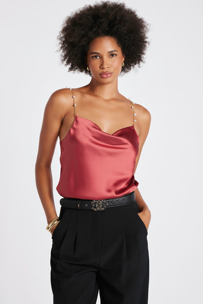 pearl shoulder camisole set 【WILLFULLY】 Aopwsrlyi Women Sexy Pearls Beaded Cami Top Sleeveless Sling