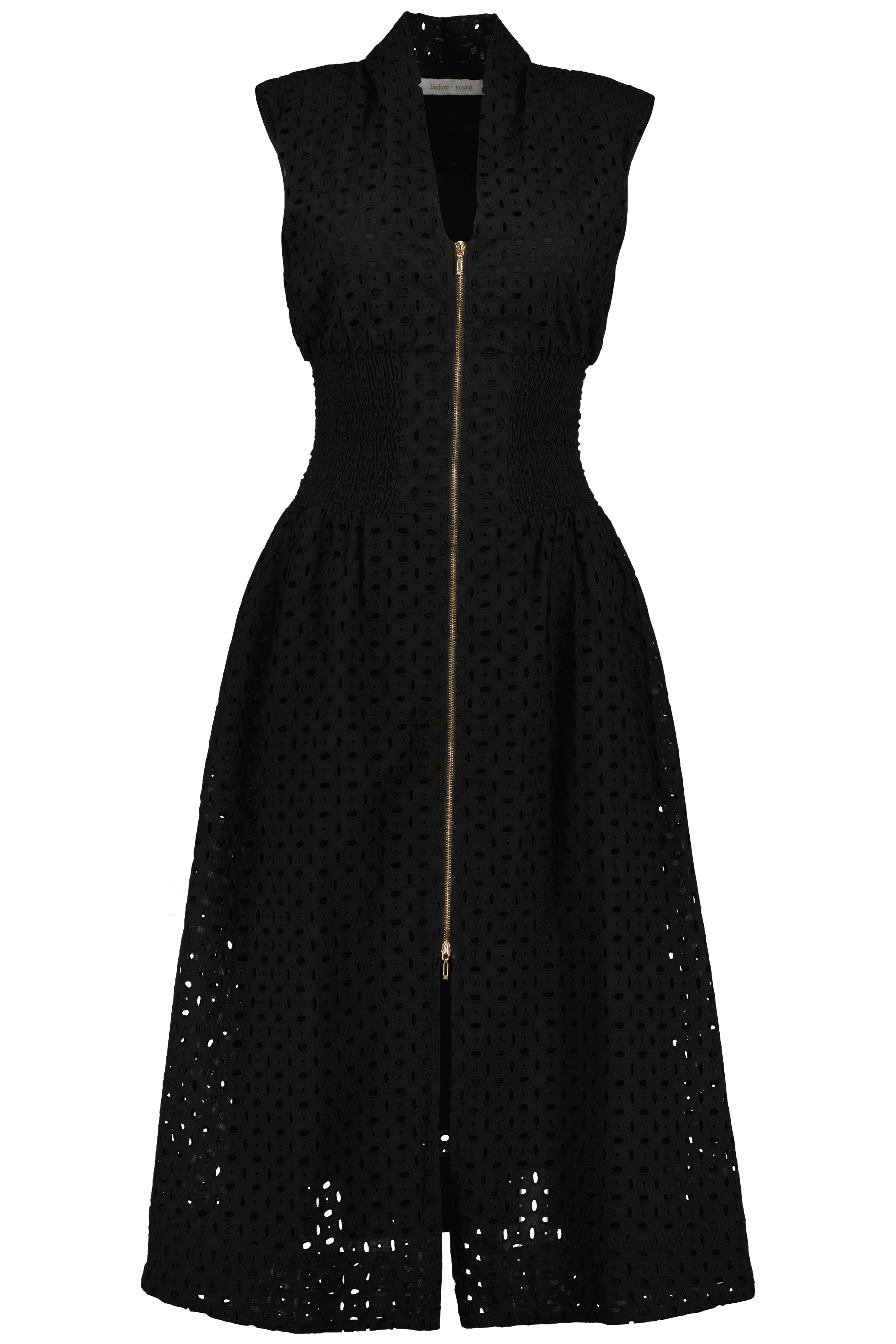 Skye Zip Front Dress Black EYELET / L